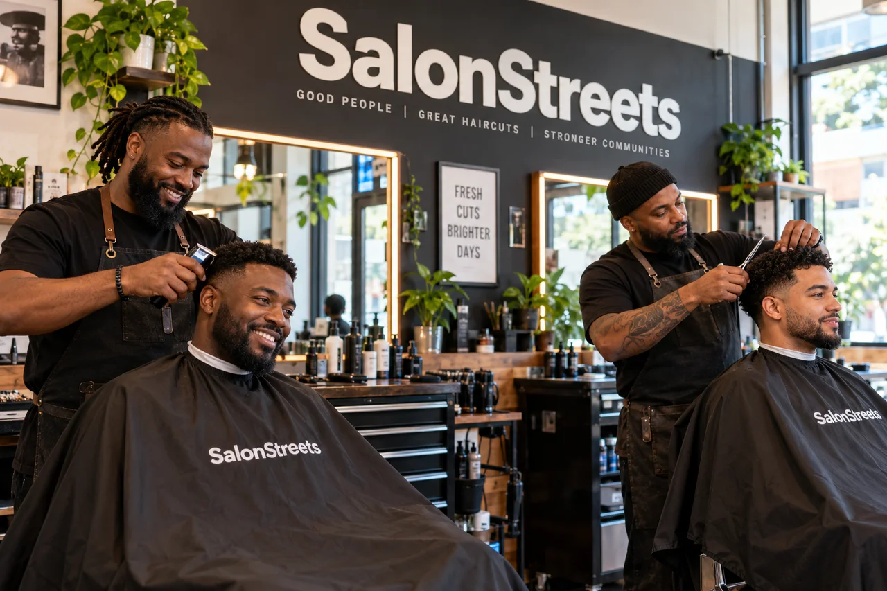 Barber Teamwork — AI-generated SalonStreets illustration