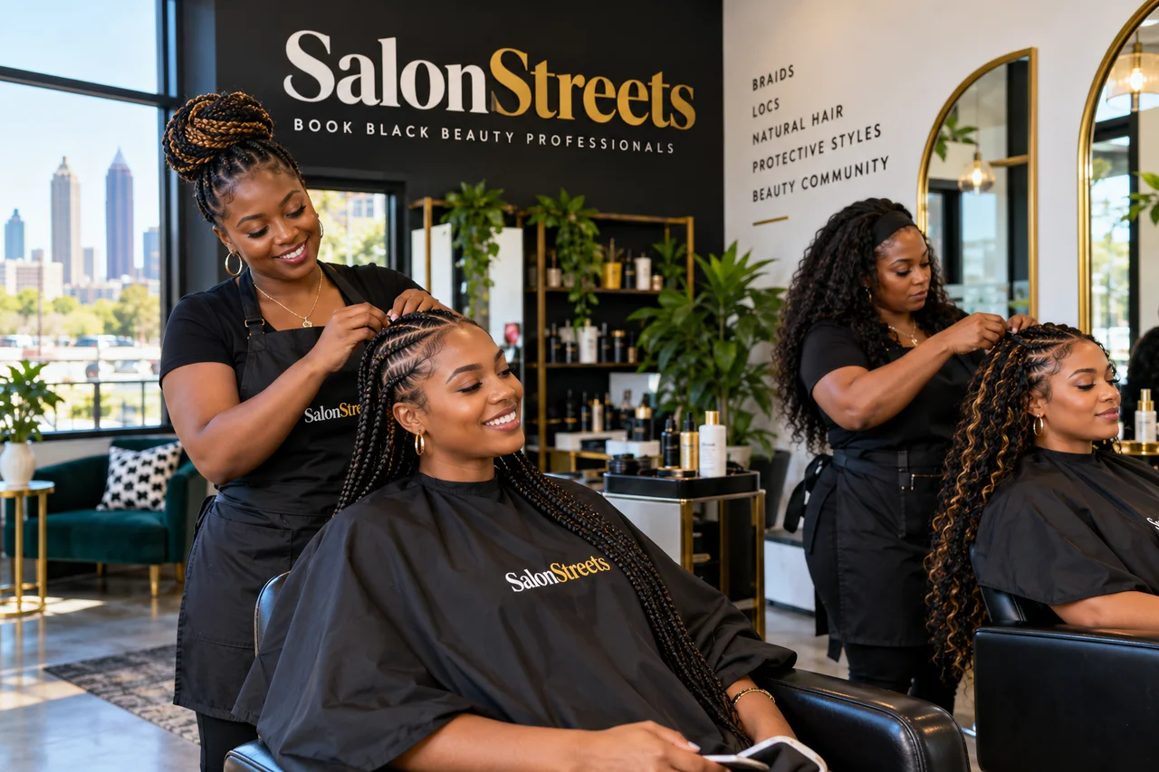 Braiding Teamwork — AI-generated SalonStreets illustration