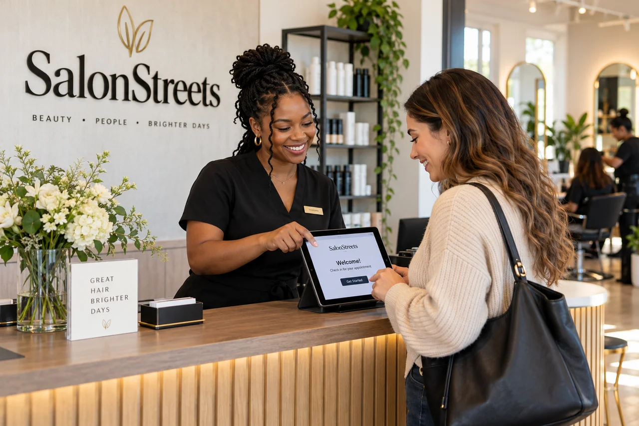 Salon Checkin — AI-generated SalonStreets illustration