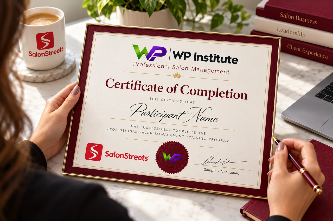 Certificate Desk — AI-generated SalonStreets illustration