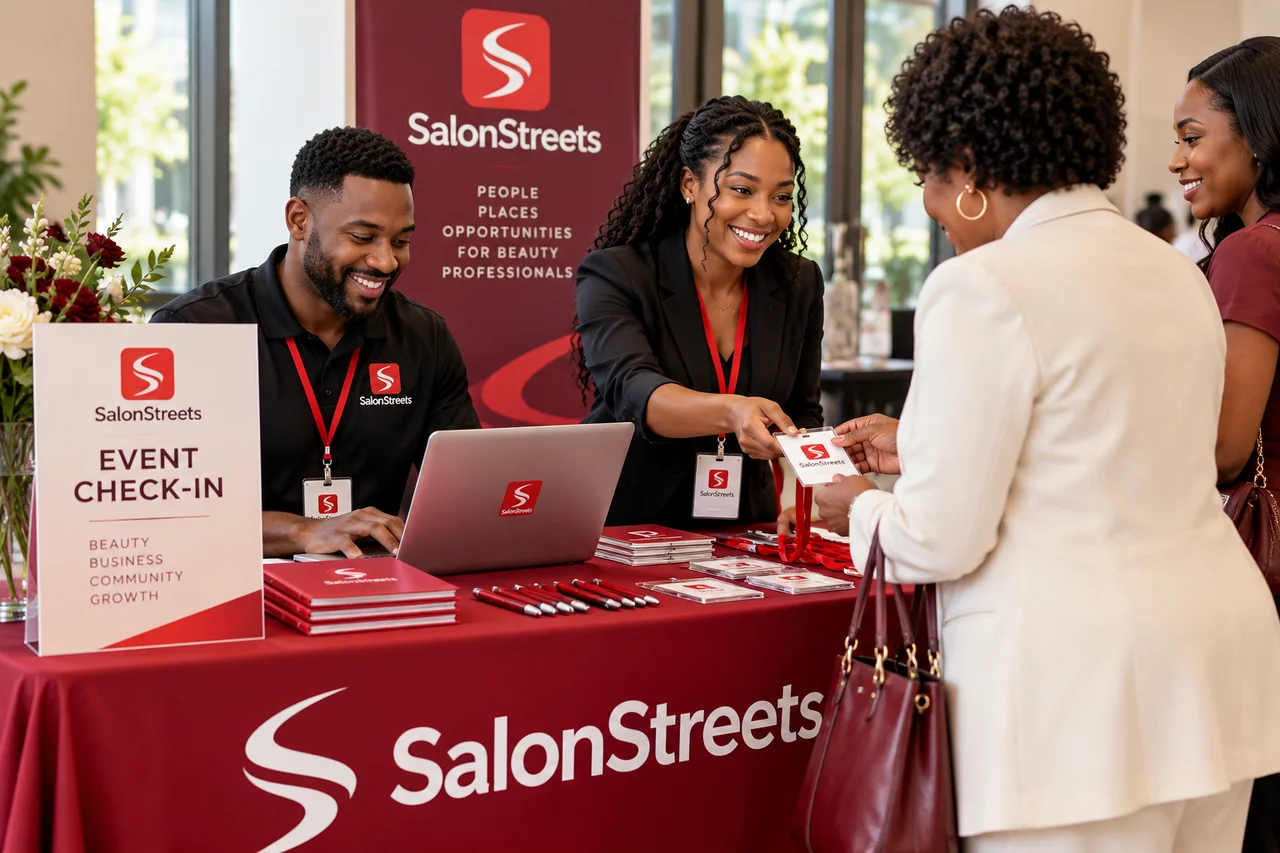 Event Checkin — AI-generated SalonStreets illustration
