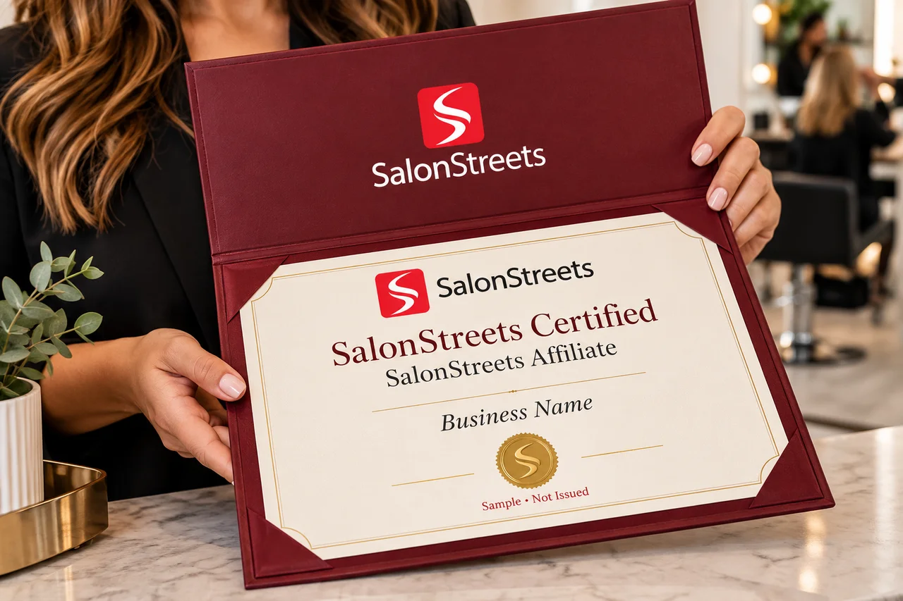 Certificate Folder — AI-generated SalonStreets illustration